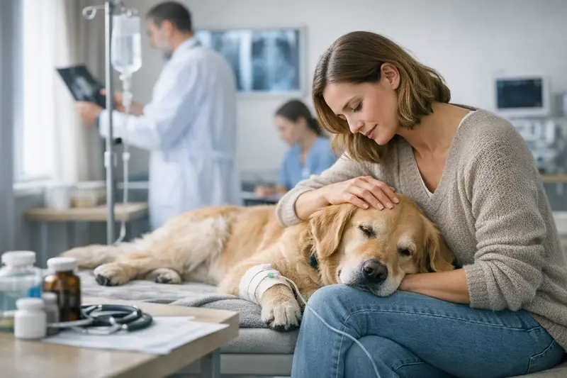 Wichtige Faktoren bei der Hundekrankenversicherung Ein Hundebesitzer bespricht mit einem Tierarzt die wichtigsten Versicherungsleistungen für seinen Hund.