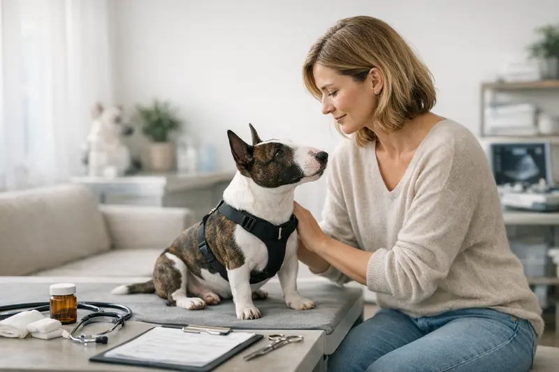 Wichtige Tarifpunkte der Hundeversicherung Ein glücklicher Hund mit einem Tierarzt, der über wichtige Tarifpunkte einer Hundeversicherung informiert.