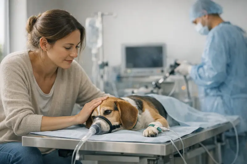 Minimalinvasive Verfahren bei Hunden Tierarzt führt ein minimalinvasives Verfahren bei einem Hund durch und zeigt moderne Behandlungsmöglichkeiten.