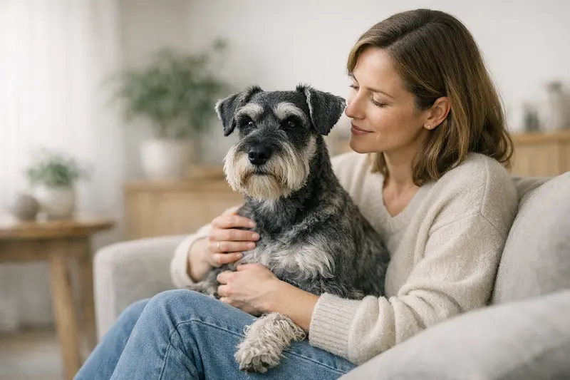 Junger Mittelschnauzer beim Tierarzt, um eine Versicherung abzuschließen