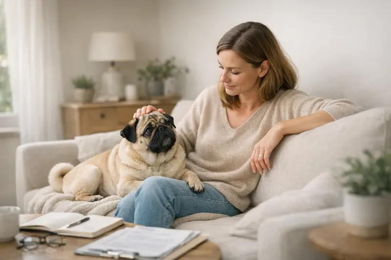 Hundeversicherung Informationen Ein gesunder Hund mit glücklichem Hundebesitzer, der über Hundeversicherungen informiert ist.