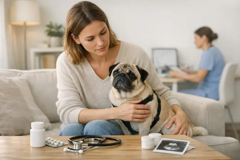 Mops bei einem Tierarzt für eine Untersuchung