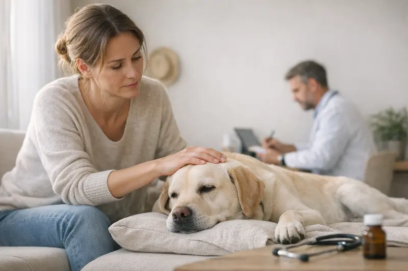 Hund zeigt erste Anzeichen von Müdigkeit, was auf eine mückenbedingte Erkrankung hinweisen könnte.