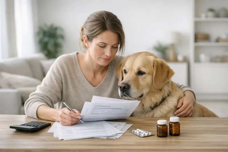 Hund und Tierarztberatung zur Versicherungswahl Hundefreundliche Tierarztpraxis mit einem Hund auf der Untersuchungsliege.