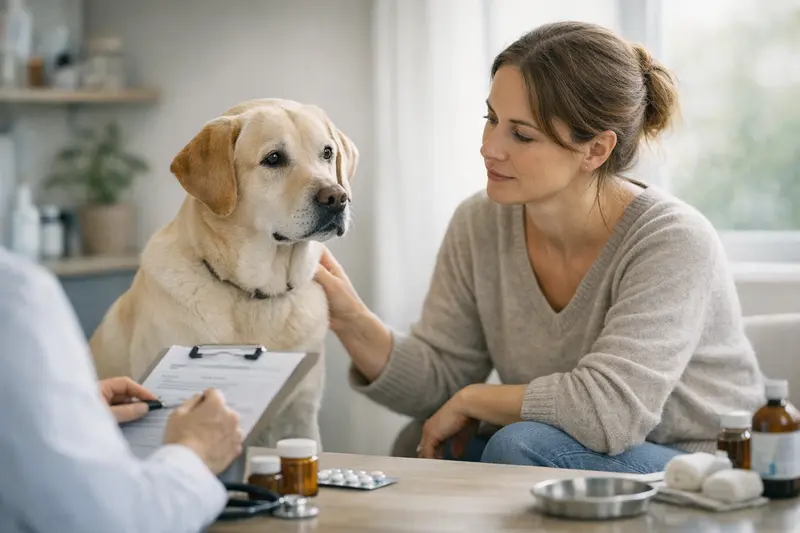 Ein Hund erhält eine Gesundheitsuntersuchung beim Tierarzt.