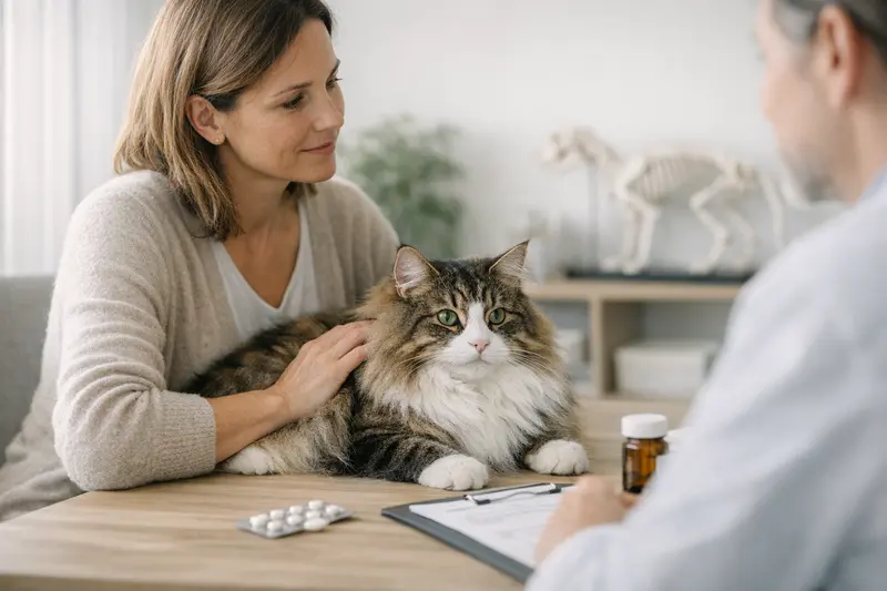 Katze Vorerkrankungen Tierarzt Darstellung einer Katze beim Tierarzt, die Untersuchung einer Vorerkrankung zeigt.