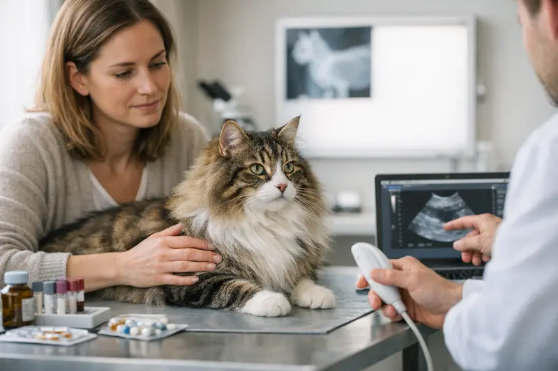 Katzenbehandlung beim Tierarzt Eine Katze beim Tierarzt zur Diagnostik und Behandlung