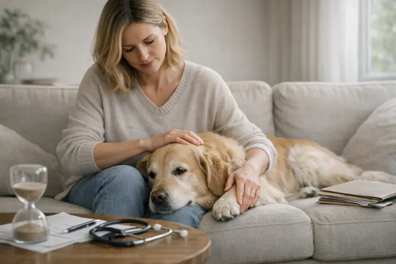 Wartezeiten und Vorerkrankungen bei Hundeversicherungen Hund mit Tierarzt und Versicherungspapieren zur Klärung von Wartezeiten und Vorerkrankungen.
