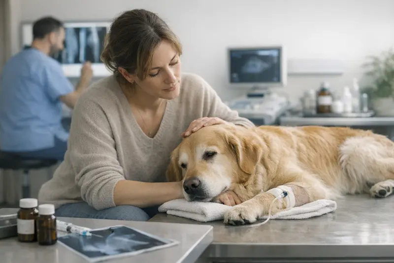Untersuchung eines Hundes vor einer OP Eine Tierärztin untersucht einen Hund vor einer operativen Behandlung.