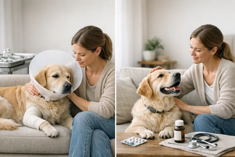 Eine Tierärztin untersucht einen Hund auf medizinische Probleme und erklärt die Unterschiede zwischen OP-Schutz und Tierkrankenversicherung.