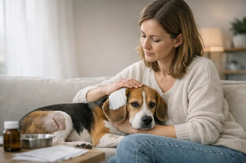 Hundehalter bespricht mit Tierarzt die Auswirkungen von Vorerkrankungen auf die Tierkrankenversicherung.