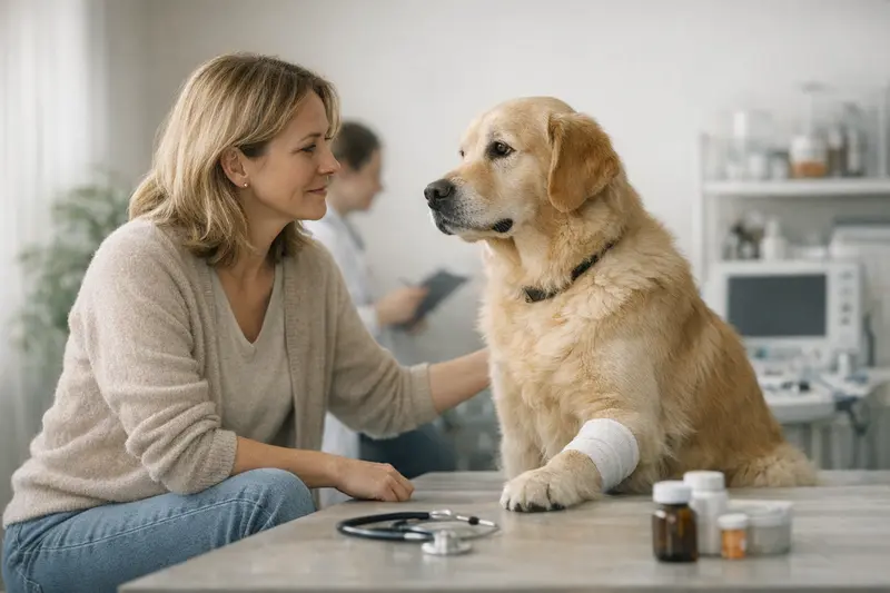 Hund beim Tierarzt während einer Untersuchung zur Gesundheitspflege.