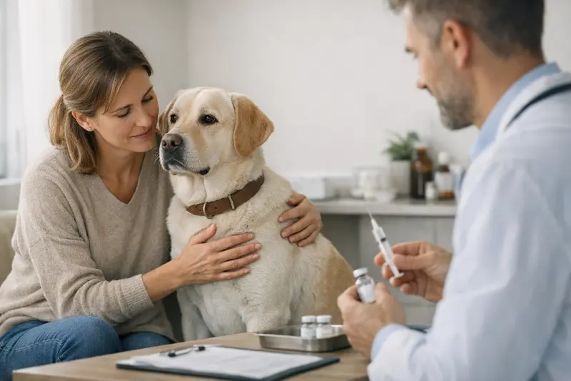 Ein Hund wird von einem Tierarzt während einer Vorsorgeuntersuchung behandelt.