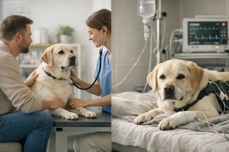 Untersuchung beim Tierarzt zur Hundekrankenversicherung Ein Hund wird beim Tierarzt untersucht, um die Unterschiede zwischen OP- und Tierkrankenversicherung zu klären.