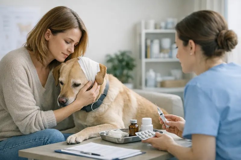 Hundeoperation und damit verbundene Kosten Beispielbild einer Hundeoperation mit Fachpersonal, das Medikamente vorbereitet.