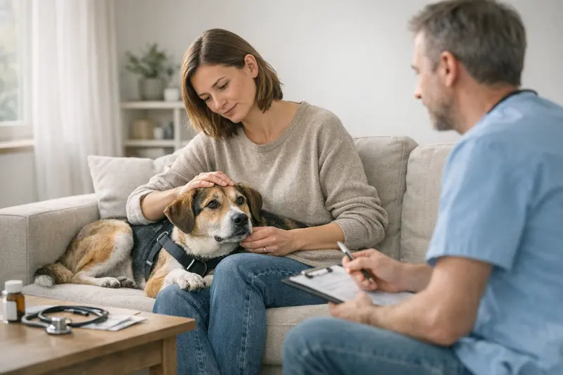 Pflegehund Sicherheit: Versicherung für Betreuer Ein Pflegehund, der von seiner Betreuungsperson liebevoll gestreichelt wird.
