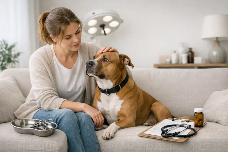 Ein Hund beim Tierarzt, der untersucht wird, passend zur Frage nach OP- und Krankenversicherung.