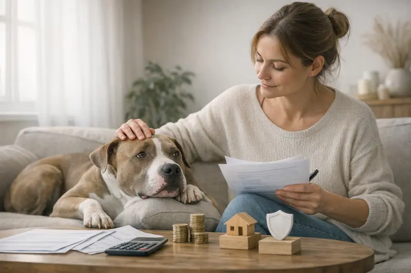 Glücklicher Hund beim Tierarzt, der die individuelle Hundeversicherungsoption erklärt bekommt.