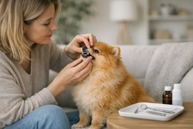Hund Zahnthemen Zahnmedizinische Untersuchung Ein Hund beim Zahnarzt, der eine zahnmedizinische Untersuchung erhält.