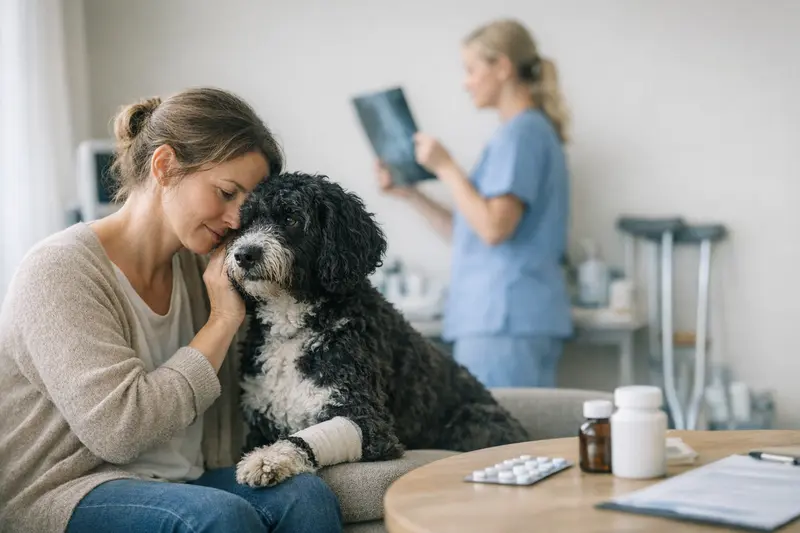 Ein Hund wird beim Tierarzt für Diagnostik und Nachbehandlung behandelt.