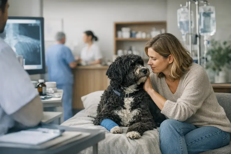 Hundeuntersuchung Diagnostik Nachbehandlung Ein Hund bei einer tierärztlichen Untersuchung zur Diagnostik und Nachbehandlung.
