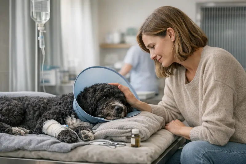 Hunde OP-Versicherung Leistungen Ein Hund auf dem Operationstisch während einer tierärztlichen Behandlung.