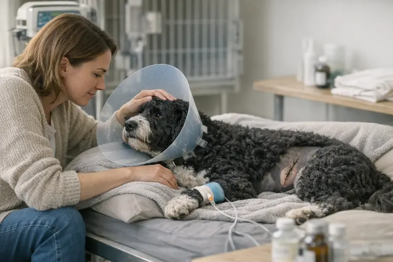 Ein Hund wird während einer Operation von einem Tierarzt behandelt.