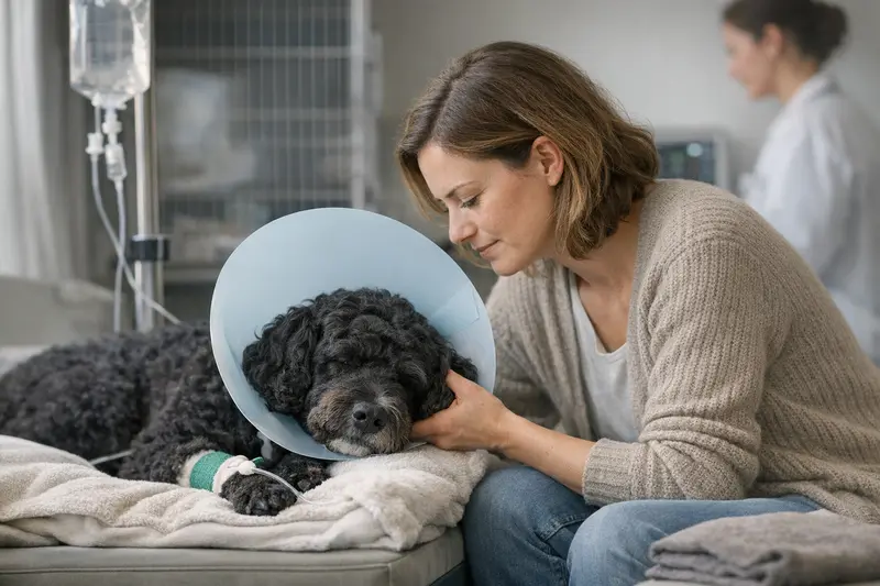 Ein Gesundheitscheck bei einem Hund, um die Vorteile einer OP-Versicherung zu betonen.