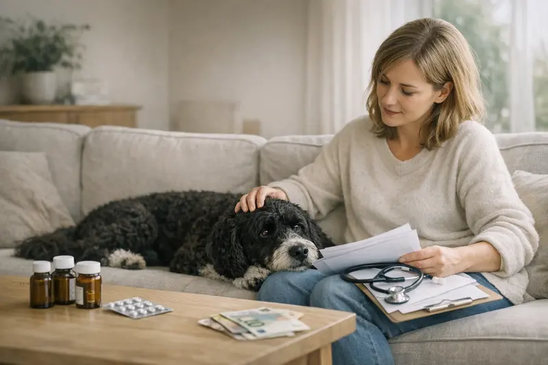 Wichtige Aspekte beim Tarifvergleich von Hundeversicherungen Hundefutter und Medikamente auf einem Tisch, symbolisch für die wichtigen Aspekte beim Tarifvergleich von Hundeversicherungen.