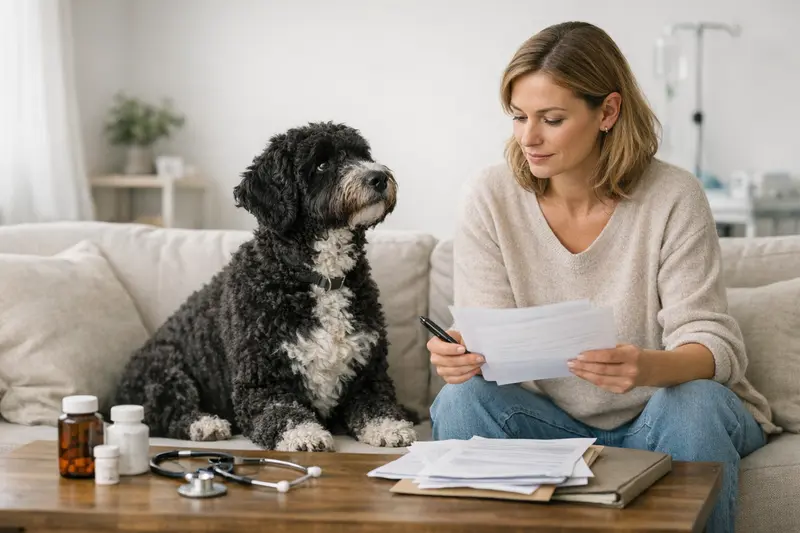 Tarifvergleich Hundeversicherung Ein Hundebesitzer vergleicht verschiedene Hundeversicherungen für seinen portugiesischen Wasserhund.