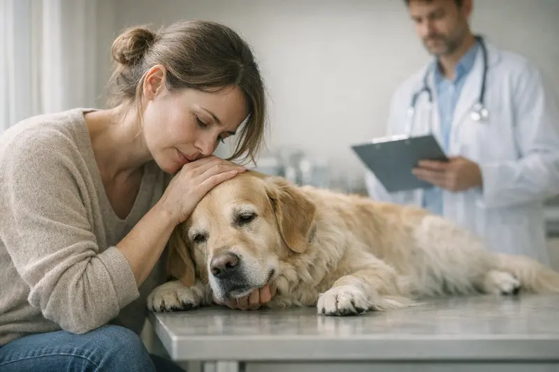 Pyometra Untersuchung beim Hund Hund in einer Tierarztpraxis während einer Untersuchung auf Pyometra.