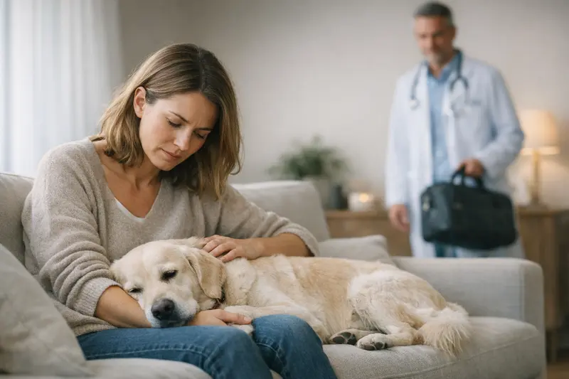 Gefährliche Pyometra beim Hund Hund mit Anzeichen einer Pyometra Erkrankung beim Tierarzt