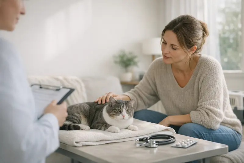 Katzengesundheit und Versicherungsabsicherung Eine glückliche Katze auf der Fensterbank, die gesund aussieht und die Vorteile einer frühzeitigen Absicherung und Versicherung genießt.