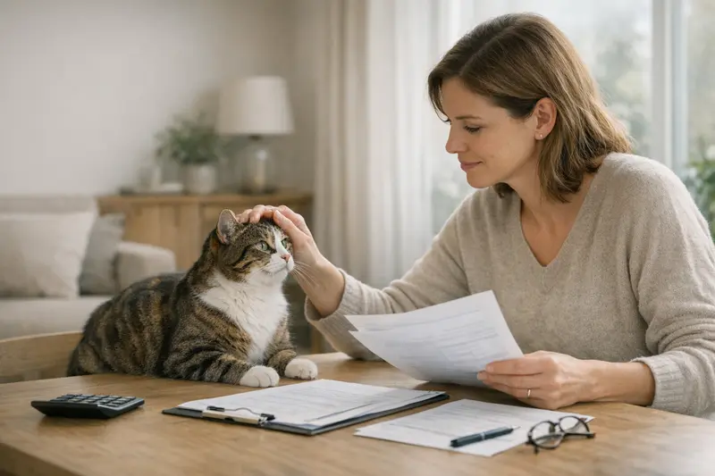 Tierarztbesuch Katze Eine Katze beim Tierarzt, die untersucht wird, um präventiv hohe Kosten zu vermeiden.