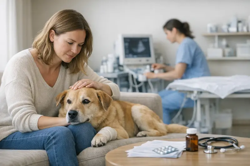 Tierarztbehandlung Hund Beispielhafte Tierarztbehandlung eines Hundes, die über eine OP-Absicherung hinausgeht.