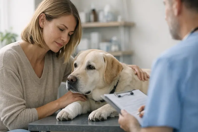 Tierarztbesuch bei Vorerkrankungen Hundefotos zeigen eine gesunde und glückliche Hundepatientin beim Tierarztbesuch zur Untersuchung auf Vorerkrankungen.