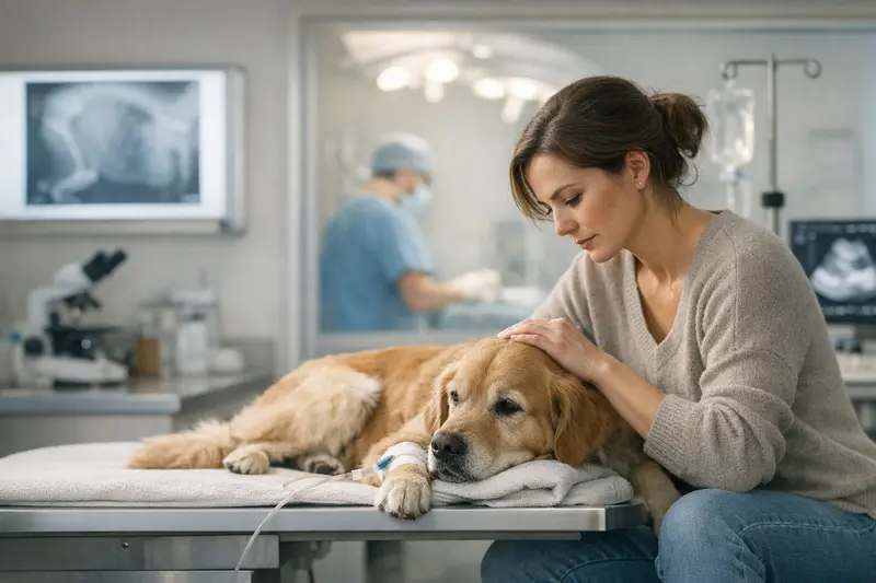 Tierarztkosten und wichtige Behandlungen Tierarzt im Gespräch mit Hundebesitzer über Tierarztkosten und Behandlungen