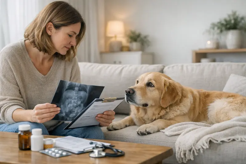 Tierarztbesuch Hund Magen-Darm-Themen Ein Hund beim Tierarzt zur Kontrolle von Magen-Darm-Problemen.
