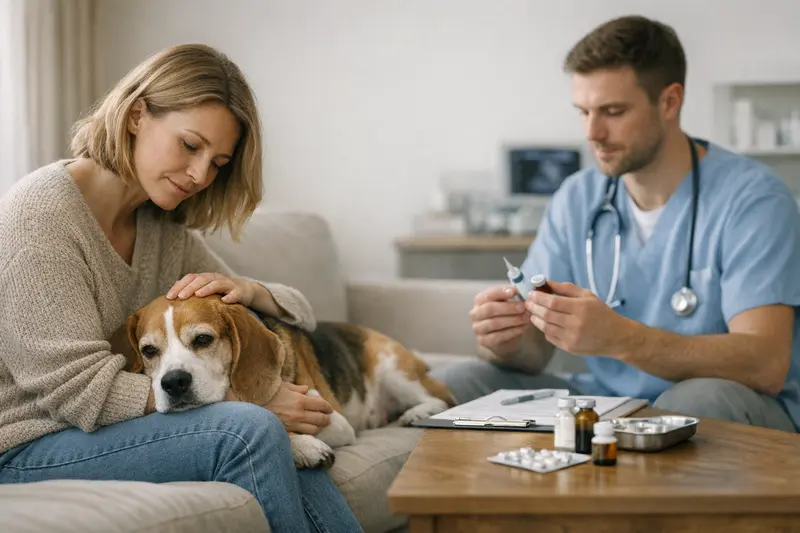 Tierarztbesuch zur Vorsorge beim Hund Ein Hund wird beim Tierarzt untersucht, um präventive Maßnahmen zu besprechen.