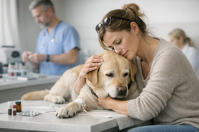 Tierarztkosten bei Reisekrankheiten von Hunden Tierarzt untersucht einen Hund, um Reisekrankheiten zu diagnostizieren.