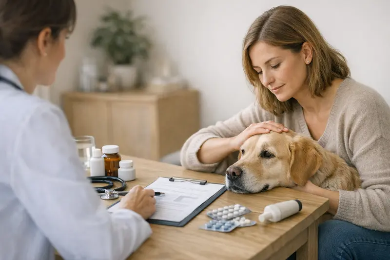 Aspekte der Hundekrankenversicherung Ein Hundebesitzer informiert sich über wichtige Aspekte einer Hundekrankenversicherung.