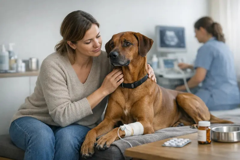 Tierarztkosten und Hundeversicherung Tierarzt bei einer Untersuchung eines Hundes, der mit einer Krankenversicherung abgesichert ist.