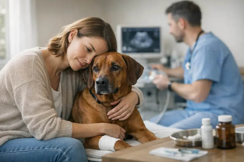 Tierarztkosten bei Hundeversicherungen Hundeärztin untersucht einen Hund in einer Praxis, um Tierarztkosten zu klären.