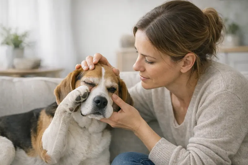 Rolllid beim Hund – Notfall oder nicht? Ein Hund mit geschlossenen Augen, möglicherweise mit Rolllid, das untersucht wird.