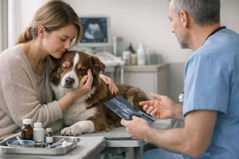 Kosten bei Rolllid-Behandlung für Hunde Tierarzt untersucht einen Hund mit einem Rolllid-Problem.