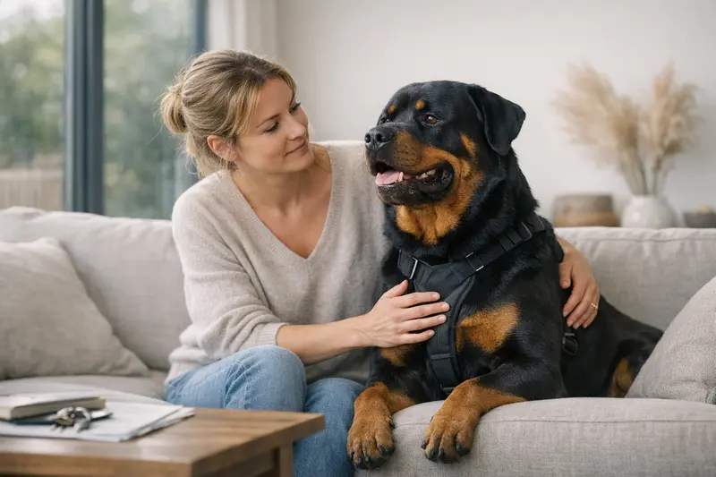 Rottweiler Bedarf an Hundehaftpflichtversicherung Ein Rottweiler spielt im Park und zeigt seine freundliche Natur.