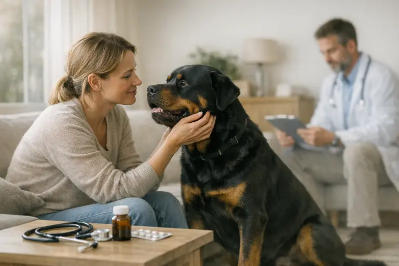 Rottweiler beim Tierarzt Ein Rottweiler beim Tierarzt zur Gesundheitsuntersuchung