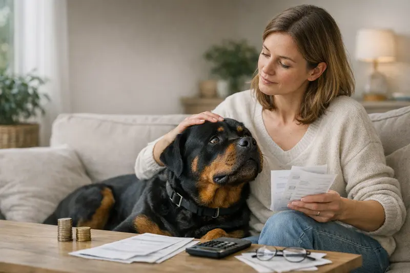 Eine schematische Darstellung, die erläutert, wie die Selbstbeteiligung bei einer Hundeversicherung funktioniert und deren Einfluss auf Beitrag und Leistung zeigt.