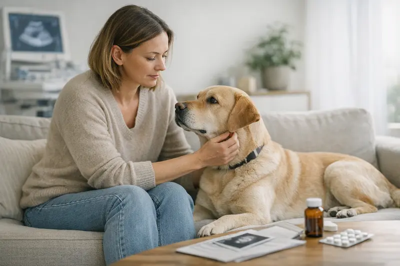 Tierarztbesuch für Hund mit Schilddrüsenerkrankung Ein Hund beim Tierarzt, der eine Schilddrüsenerkrankung behandelt bekommt.