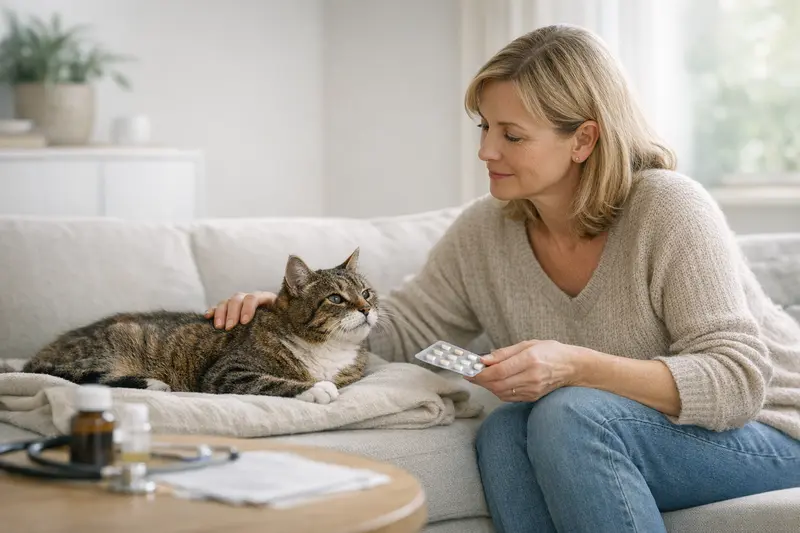 Ältere Katze auf dem Tisch beim Tierarzt zur Untersuchung